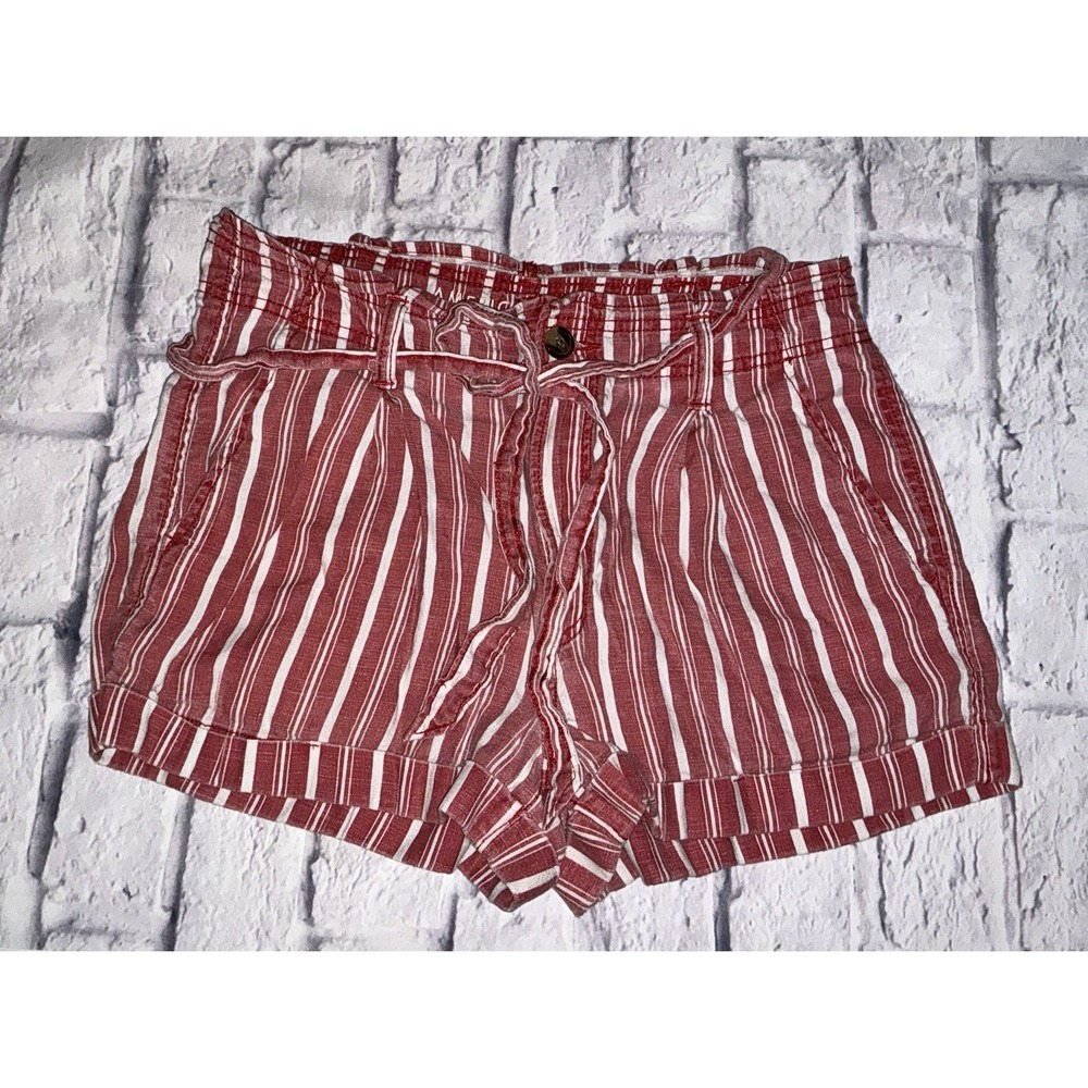 American Eagle Linen / Viscose Red Railroad‎ Stripe Shorts SZ 8